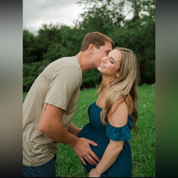 Elegant Teal Off-Shoulder Maxi Dress w/ Side Slit size Small - Picture 13 of 13